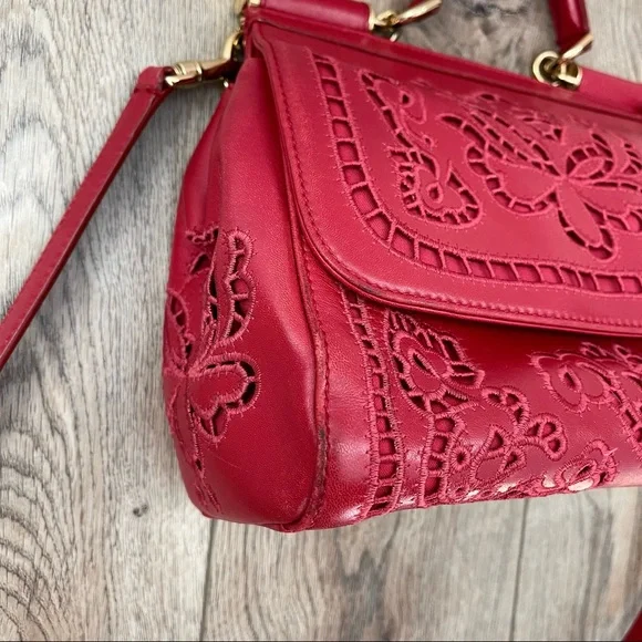 Dolce & Gabbana Medium Sicily Satchel Bag In Intaglio Leather in Red - Picture 5 of 17